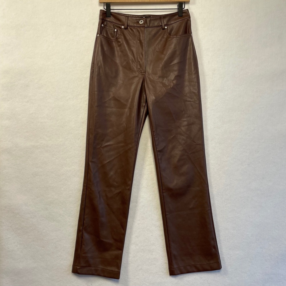 7 For All Mankind Brown Faux Leather High Rise Straight Leg‎ Pants Size S